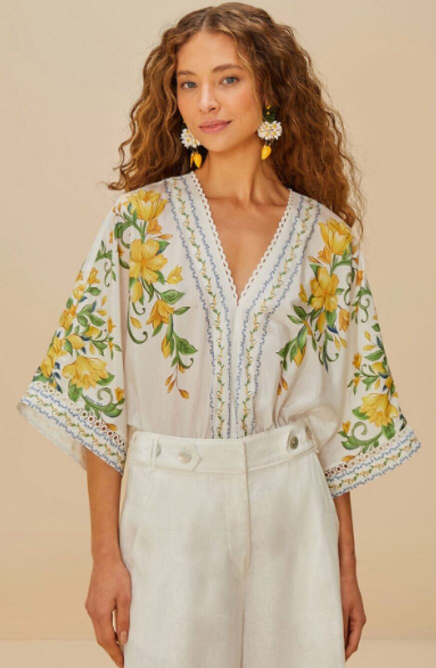 FARM RIO SICILY OFF WHITE FLORAL EMBROIDERED BODYSUIT WOMENS SIZE L